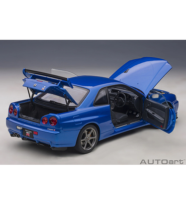 【30%オフセール】オートアート 1/18スケール 日産 スカイライン GT-R （R34） Vスペック II （ベイサイドブルー）/msl