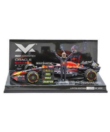 【購入数制限有/おひとり様3台まで】フェルスタッペン別注 ミニチャンプス 1/43スケール オラクル レッドブル レーシング ホンダ RB19 マックス・フェルスタッペン 2023年 カタールGP 優勝 ワールドチャンピオン フィギュア＆ピットボード付き/ARB/23f1m