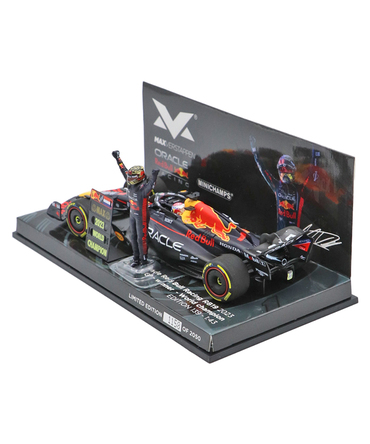 【購入数制限有/おひとり様3台まで】フェルスタッペン別注 ミニチャンプス 1/43スケール オラクル レッドブル レーシング ホンダ RB19 マックス・フェルスタッペン 2023年 カタールGP 優勝 ワールドチャンピオン フィギュア＆ピットボード付き/ARB/23f1m