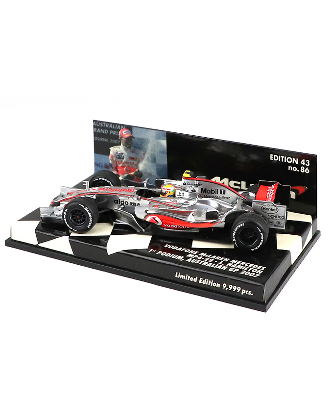 【海外並行品】ミニチャンプス 1/43スケール ボーダフォン マクラーレン メルセデス MP4/22 ルイス・ハミルトン 2007年オーストラリアGP 初表彰台拡大画像