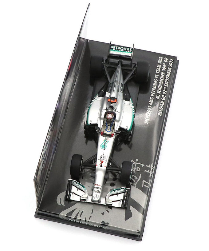 【海外並行品】シューマッハー別注 ミニチャンプス 1/43スケール メルセデス AMG ペトロナス W03 ミハエル・シューマッハー F1参戦300戦記念GP 2012年ベルギーGP拡大画像