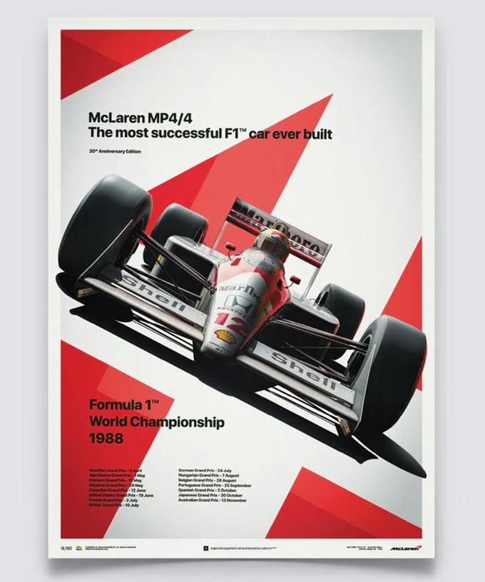 マクラーレン ホンダ MP4/4 アイルトン・セナ 1988年 ワールドチャンピオン ポスター拡大画像