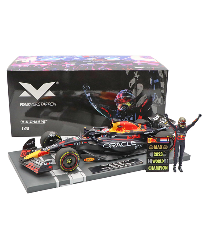 フェルスタッペン別注 ミニチャンプス 1/18スケール オラクル レッドブル レーシング ホンダ RB19 マックス・フェルスタッペン 2023年 カタールGP 優勝 ワールドチャンピオン フィギュア＆ピットボード付き/ARB/23f1m拡大画像