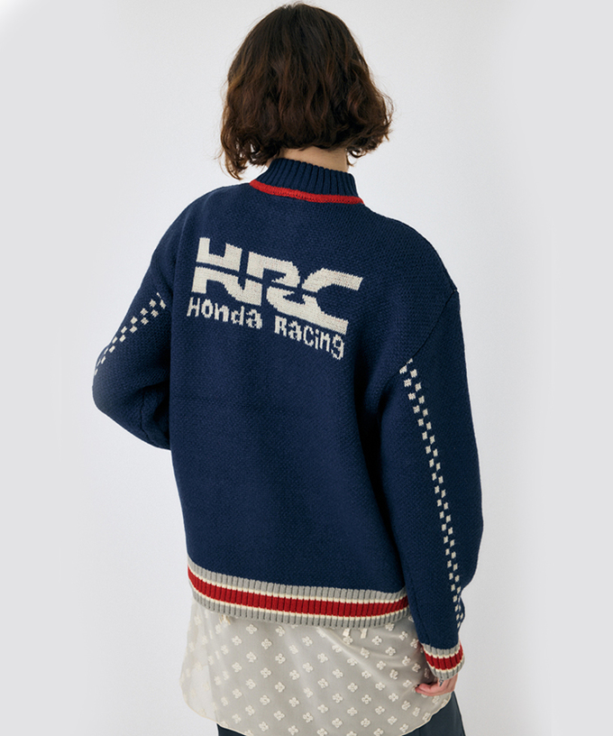 ホンダ HRC MOUSSY ジャガード ニットカーディガン NVY拡大画像