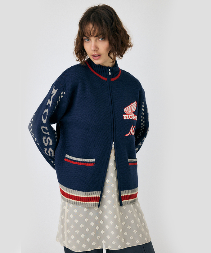 ホンダ HRC MOUSSY ジャガード ニットカーディガン NVY拡大画像