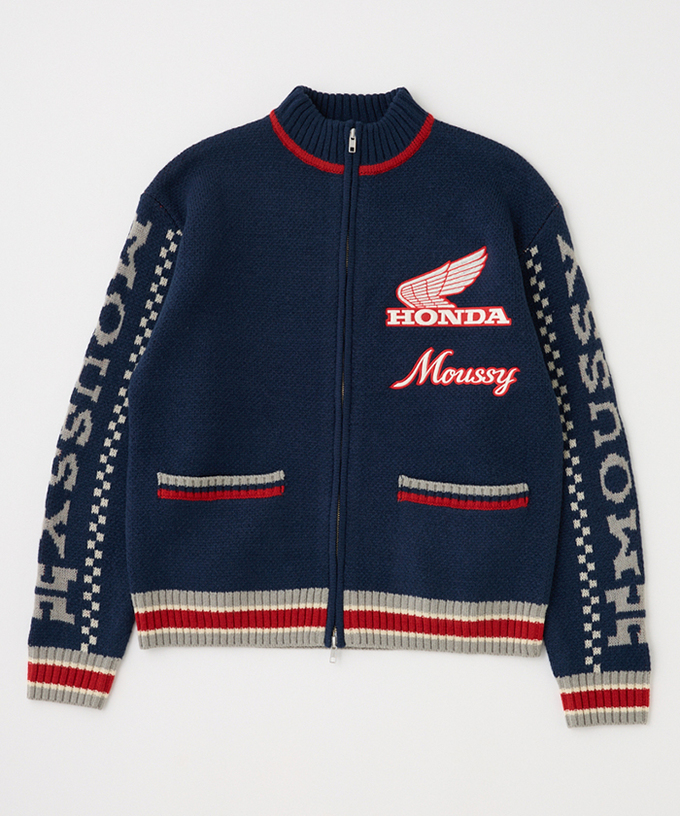 ホンダ HRC MOUSSY ジャガード ニットカーディガン NVY拡大画像