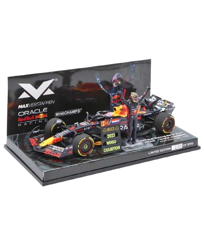 【購入数制限有/おひとり様3台まで】フェルスタッペン別注 ミニチャンプス 1/43スケール オラクル レッドブル レーシング ホンダ RB19 マックス・フェルスタッペン 2023年 カタールGP 優勝 ワールドチャンピオン フィギュア＆ピットボード付き/ARB/23f1m拡大画像