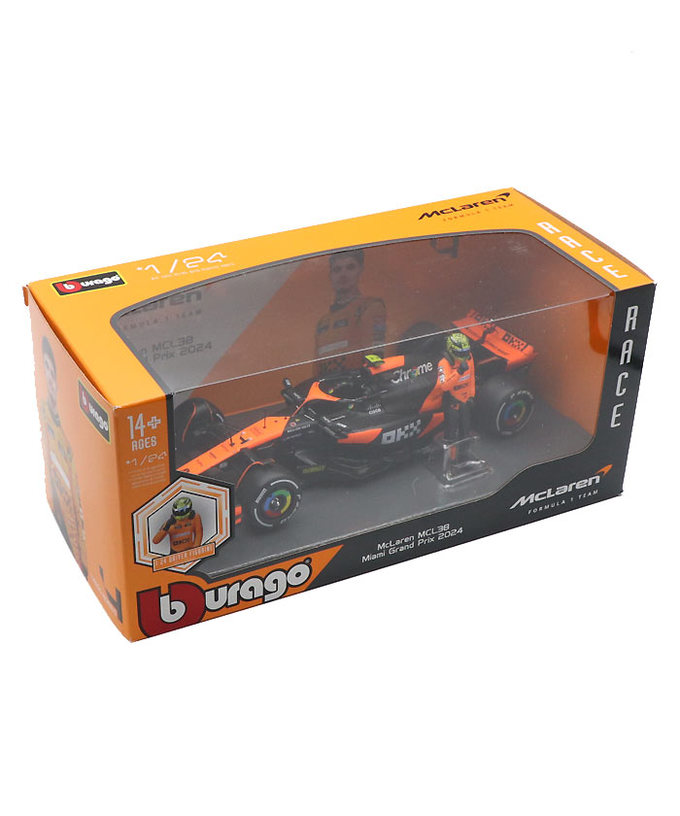 ブラゴ 1/24スケール マクラーレン F1 チーム MCL38 ランド・ノリス 2024年 マイアミGP F1初優勝 (ドライバーフィギュア付属)拡大画像
