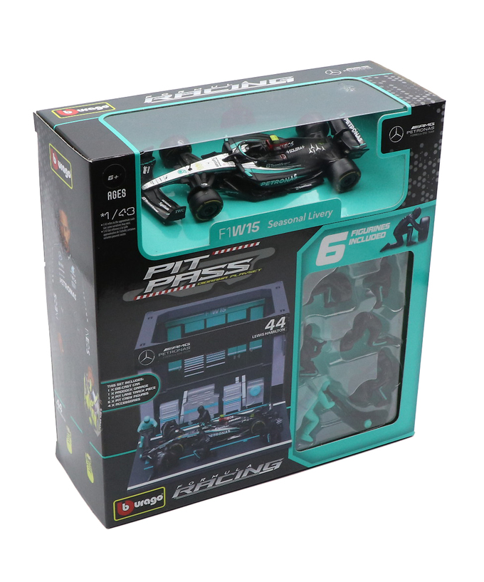 ブラゴ 1/43スケール メルセデス AMG ペトロナス F1 W15 ルイス・ハミルトン ジオラマ ピットストップセット拡大画像