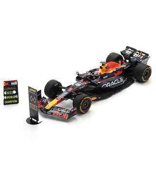 スパーク 1/18スケール オラクル レッドブル レーシング ホンダ RB19 マックス・フェルスタッペン 2023年 カタールGP 優勝 with ピットボード＆チャンピオンボード  ドライバーズチャンピオン/ARB/23f1m